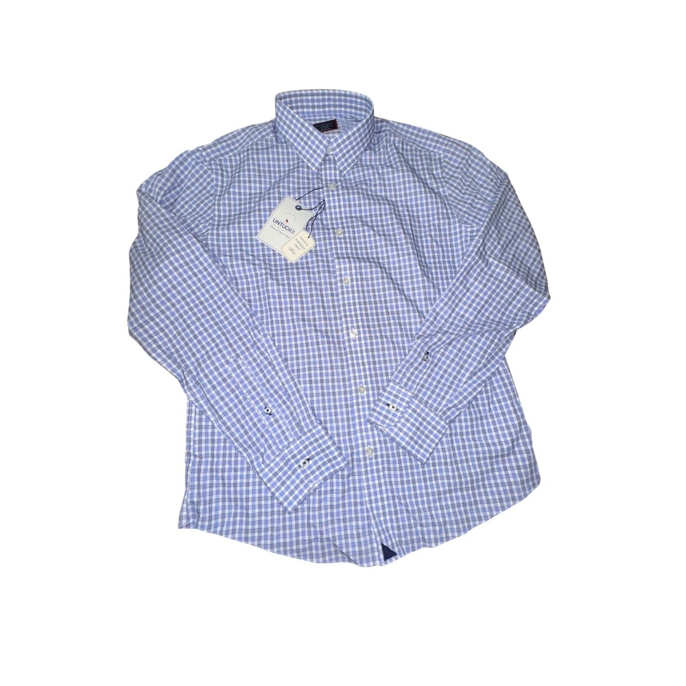 UNTUCKit Durif WF Men Slim Fit Blue Gingham Wrinkle Free Shirt Medium